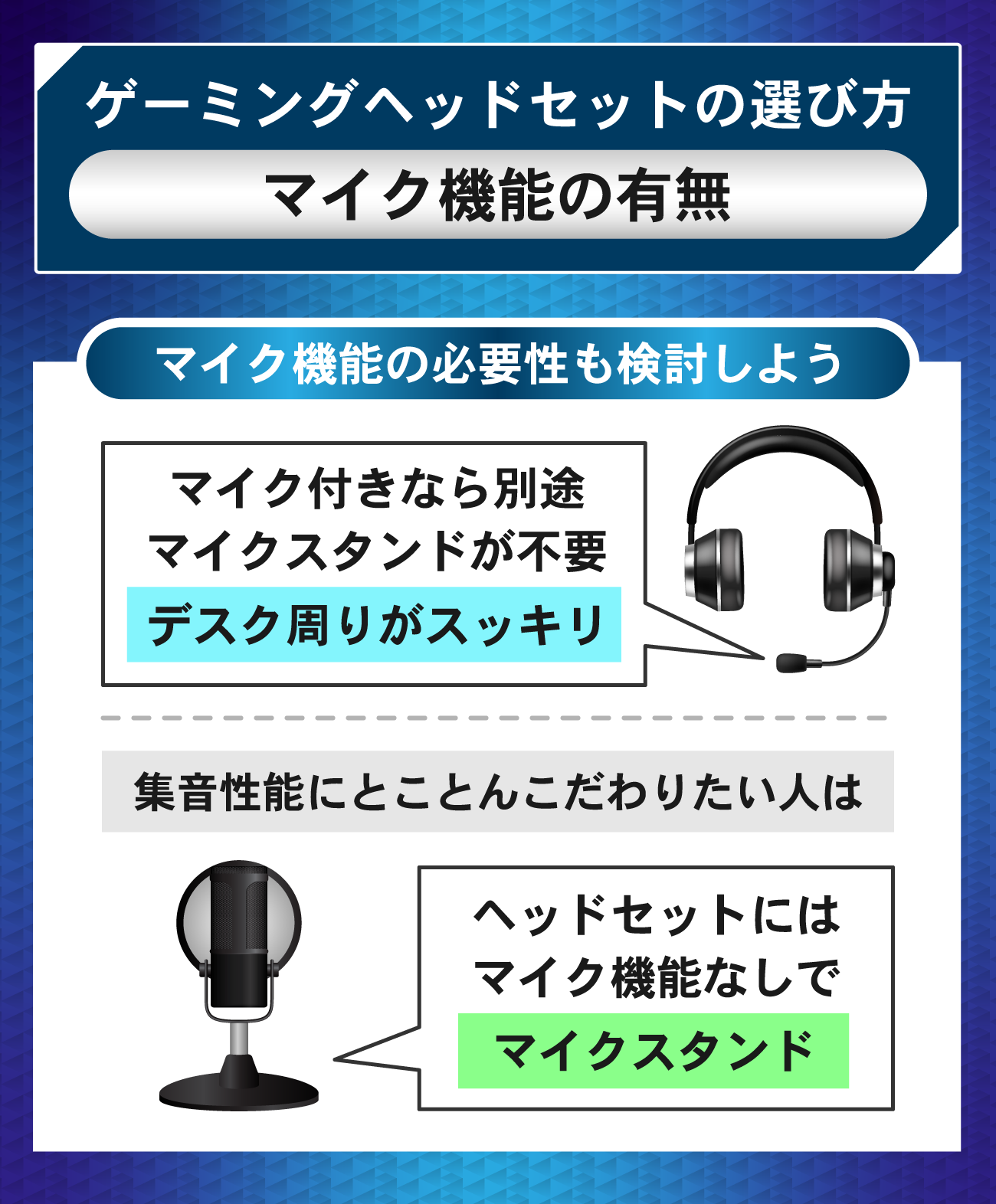 ゲーミングヘッドセットの選び方：マイク機能の有無