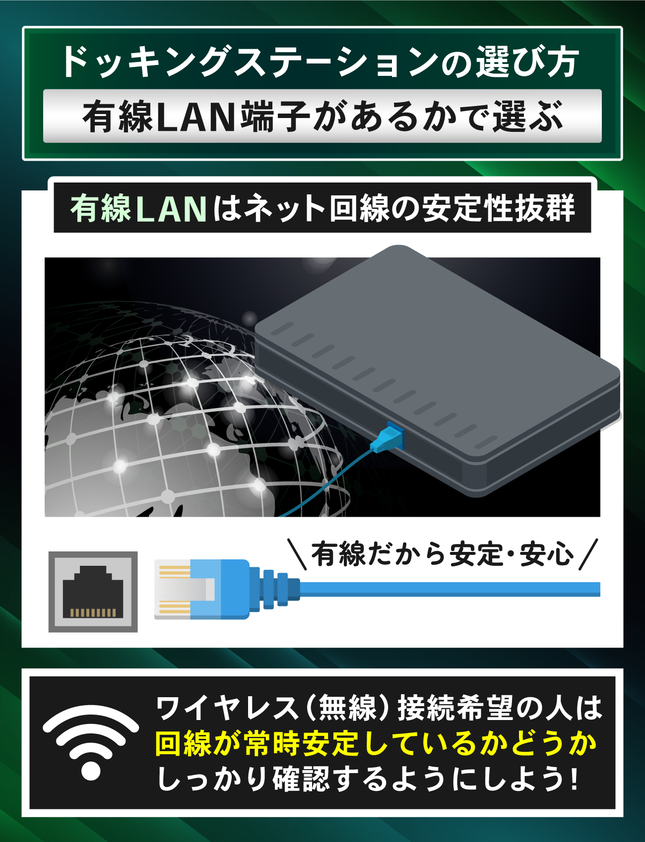 最強のドッキングステーションの選び方：有線LAN端子があるか