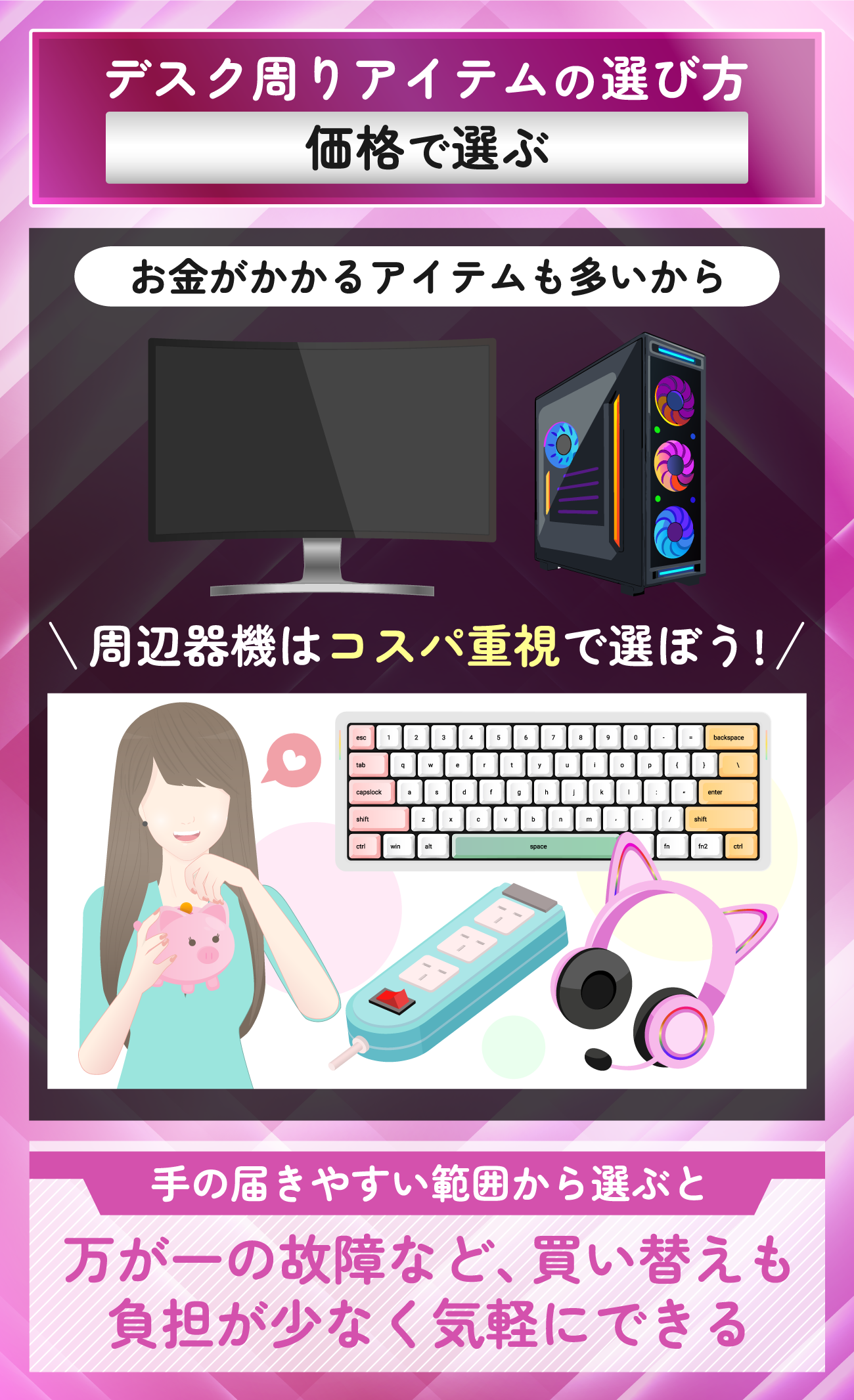 ゲーマー女子のゲーミングPCのデスク周りアイテムの選び方：価格で選ぶ