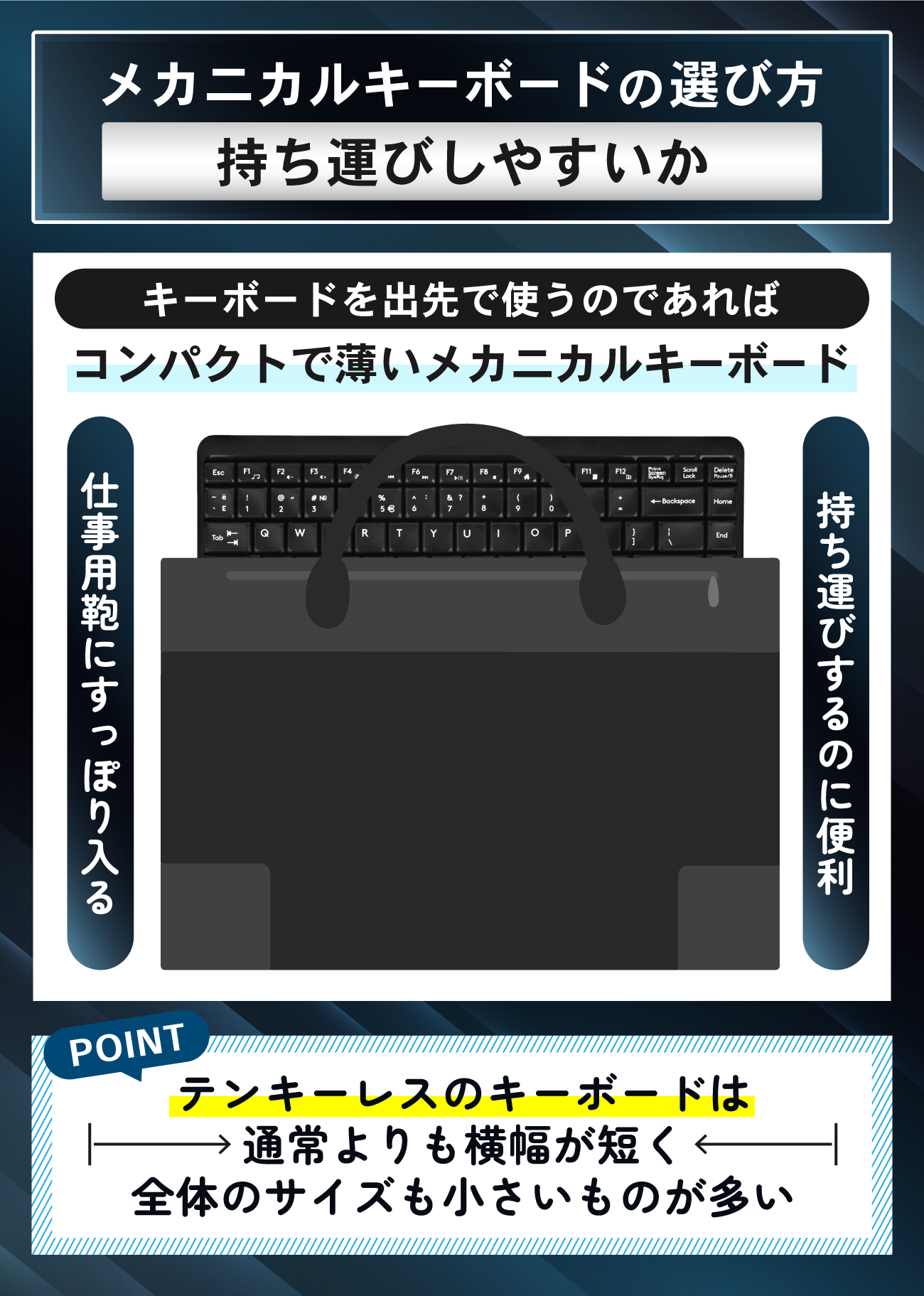 仕事用メカニカルキーボードの選び方：持ち運びしやすいか